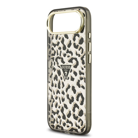 Apple iPhone 17 Air Kılıf Guess Orjinal Lisanslı M-safe Şarj Özellikli Üçgen Logolu Simli Leopar Desenli Kapak
