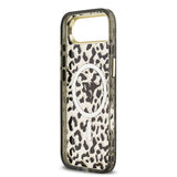 Apple iPhone 17 Air Kılıf Guess Orjinal Lisanslı M-safe Şarj Özellikli Üçgen Logolu Simli Leopar Desenli Kapak