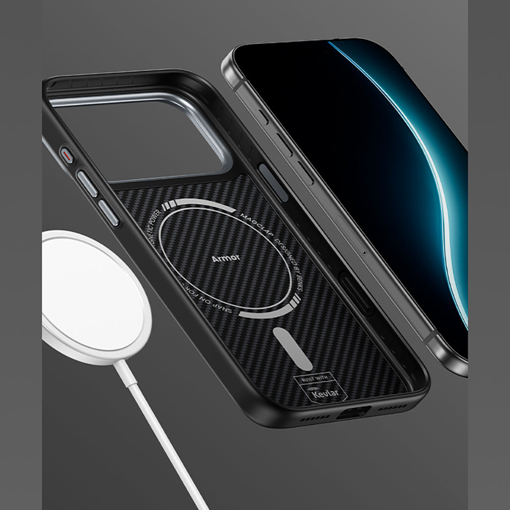 Apple iPhone 17 Air Kılıf Karbon Fiber M-safe Şarj Özellikli Benks Hybrid ArmorPro 600D Kevlar Kapak