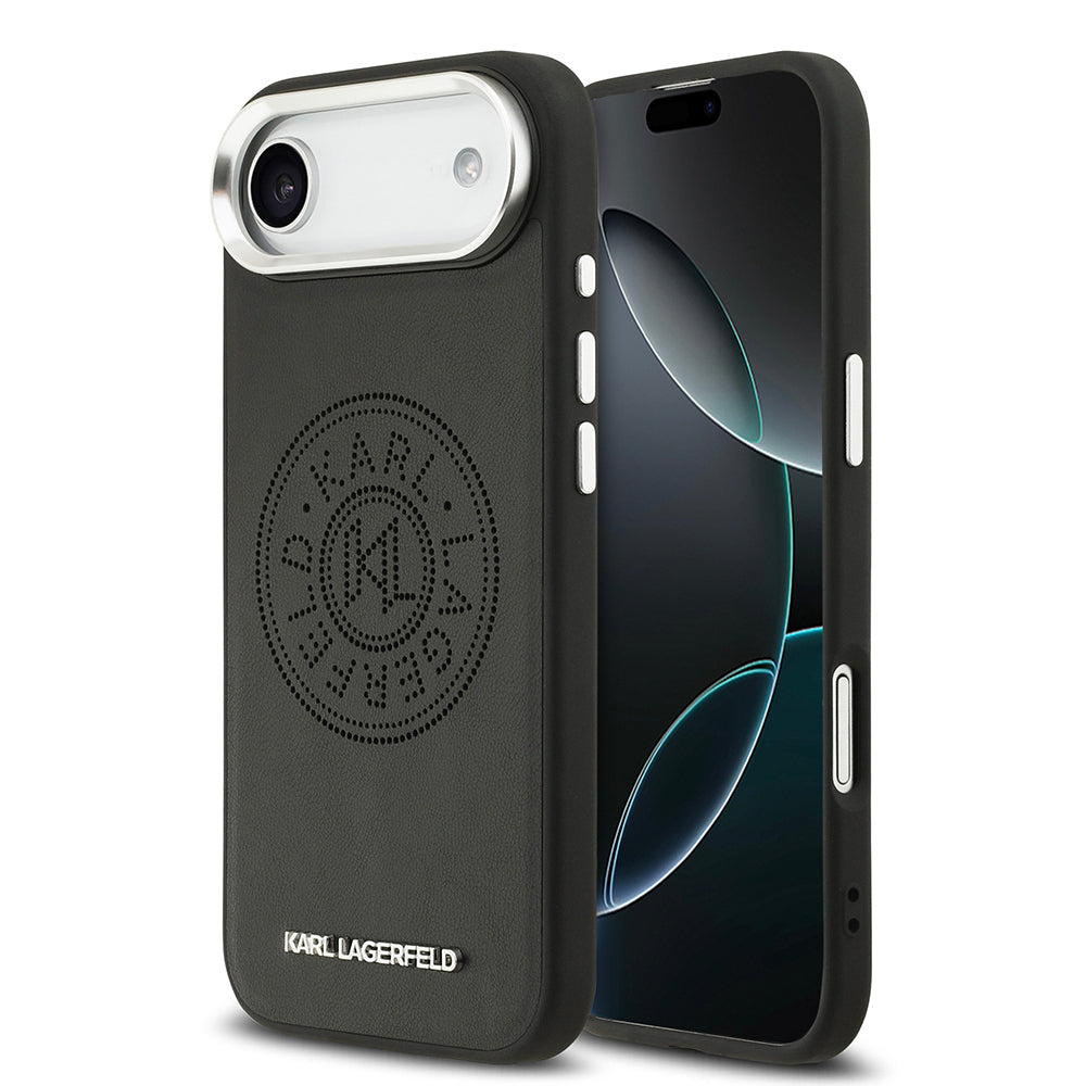 Apple iPhone 17 Air Kılıf Karl Lagerfeld Orjinal Lisanslı M-safe Şarj Özellikli Delikli Tasarım Metal Logolu PU Deri Kapak