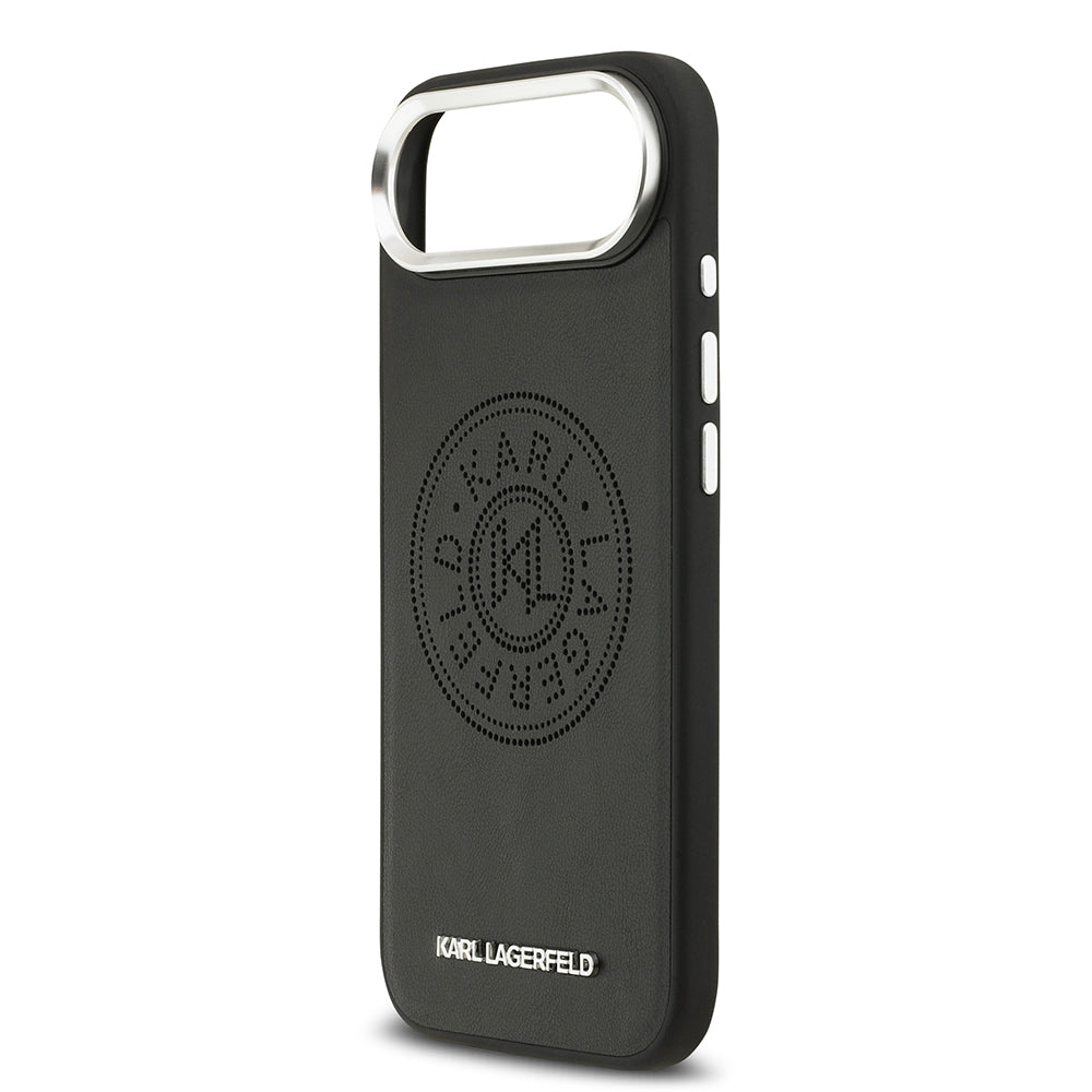 Apple iPhone 17 Air Kılıf Karl Lagerfeld Orjinal Lisanslı M-safe Şarj Özellikli Delikli Tasarım Metal Logolu PU Deri Kapak