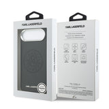 Apple iPhone 17 Air Kılıf Karl Lagerfeld Orjinal Lisanslı M-safe Şarj Özellikli Delikli Tasarım Metal Logolu PU Deri Kapak