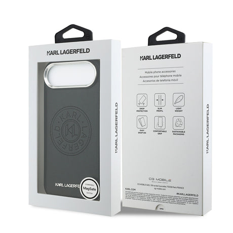 Apple iPhone 17 Air Kılıf Karl Lagerfeld Orjinal Lisanslı M-safe Şarj Özellikli Delikli Tasarım Metal Logolu PU Deri Kapak