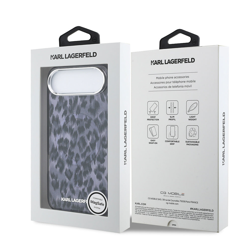 Apple iPhone 17 Air Kılıf Karl Lagerfeld Orjinal Lisanslı M-safe Şarj Özellikli IML Leopar Baskılı Kapak