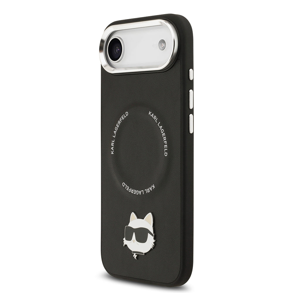 Apple iPhone 17 Air Kılıf Karl Lagerfeld Orjinal Lisanslı M-safe Şarj Özellikli Metal Kamera ve Buton Tasarımlı Choupette PU Deri Kapak