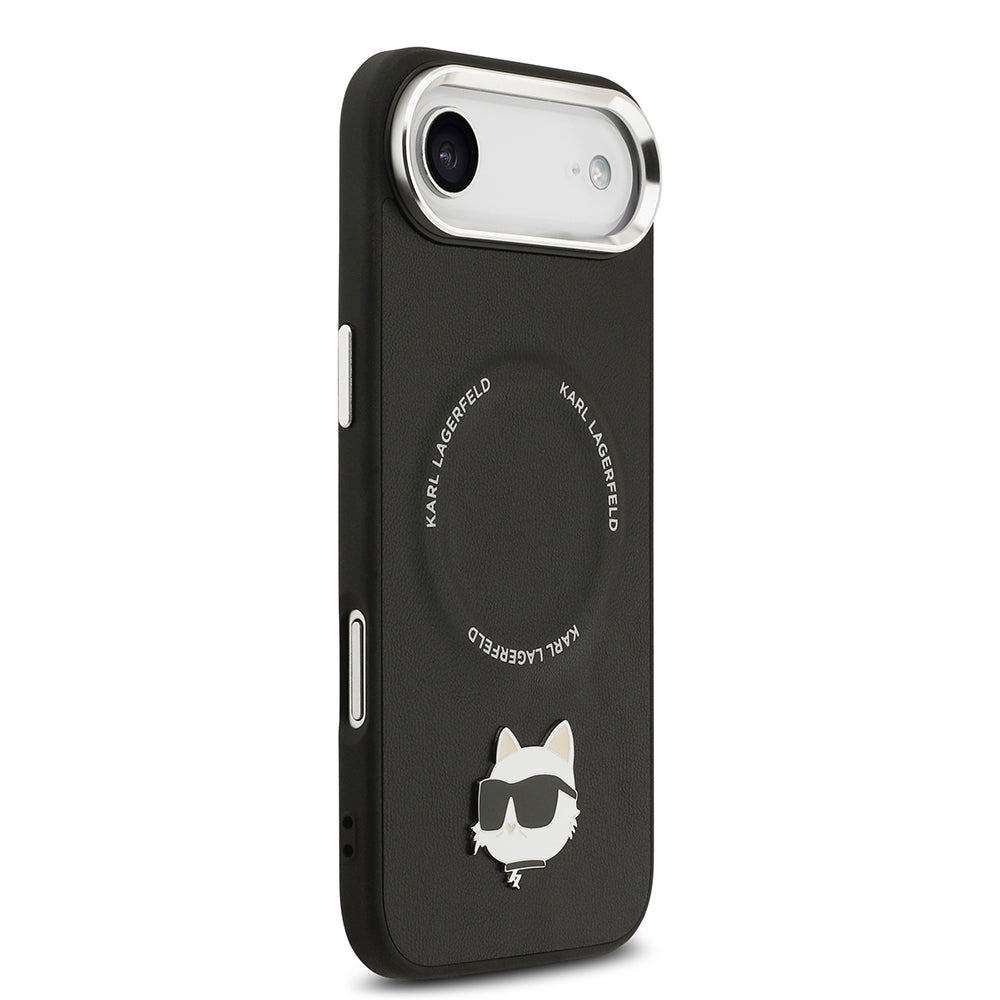 Apple iPhone 17 Air Kılıf Karl Lagerfeld Orjinal Lisanslı M-safe Şarj Özellikli Metal Kamera ve Buton Tasarımlı Choupette PU Deri Kapak