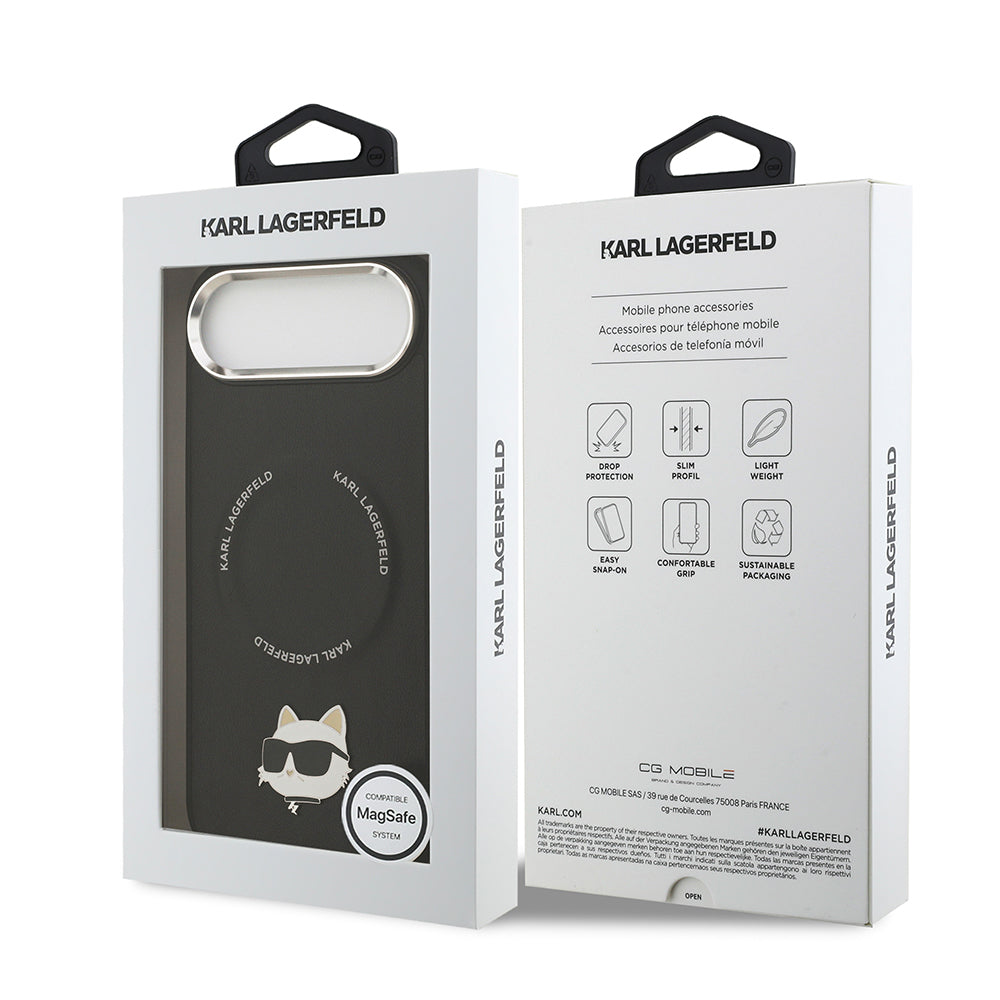 Apple iPhone 17 Air Kılıf Karl Lagerfeld Orjinal Lisanslı M-safe Şarj Özellikli Metal Kamera ve Buton Tasarımlı Choupette PU Deri Kapak