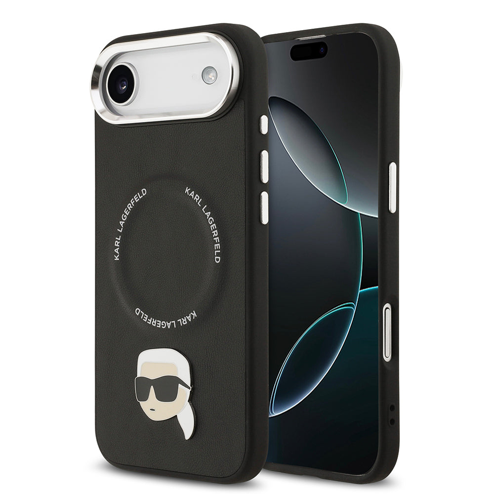 Apple iPhone 17 Air Kılıf Karl Lagerfeld Orjinal Lisanslı M-safe Şarj Özellikli Metal Kamera ve Buton Tasarımlı Karl PU Deri Kapak