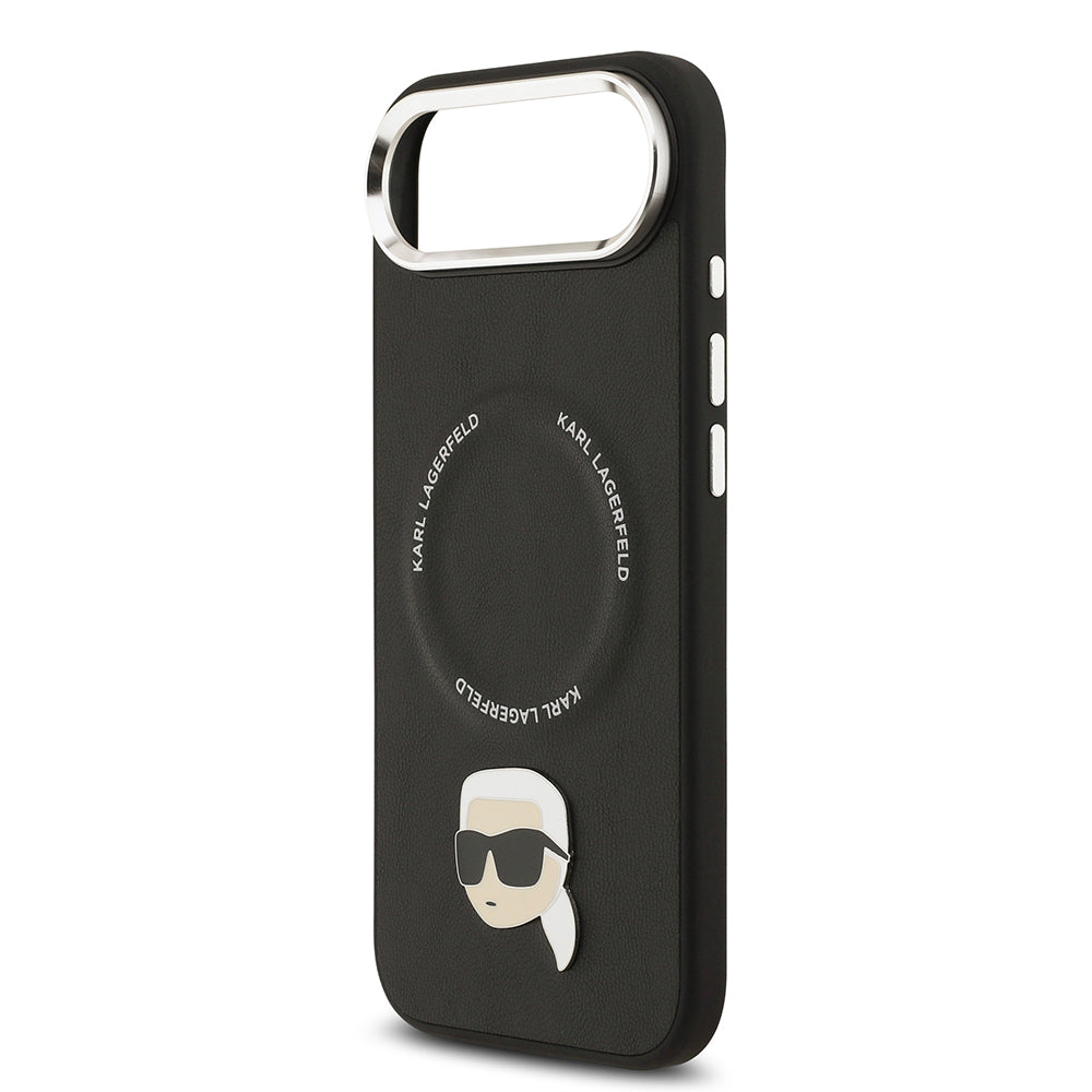 Apple iPhone 17 Air Kılıf Karl Lagerfeld Orjinal Lisanslı M-safe Şarj Özellikli Metal Kamera ve Buton Tasarımlı Karl PU Deri Kapak