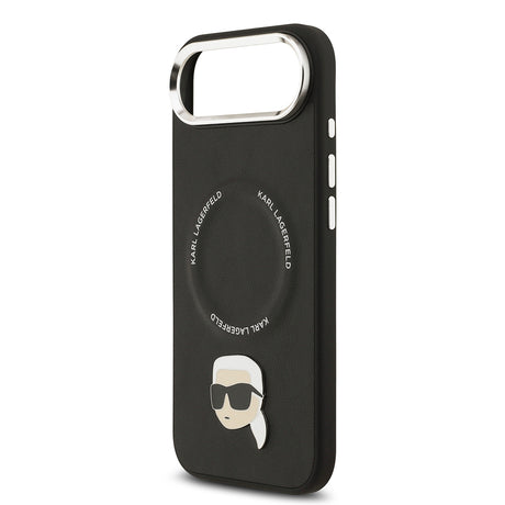 Apple iPhone 17 Air Kılıf Karl Lagerfeld Orjinal Lisanslı M-safe Şarj Özellikli Metal Kamera ve Buton Tasarımlı Karl PU Deri Kapak