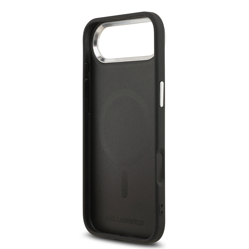 Apple iPhone 17 Air Kılıf Karl Lagerfeld Orjinal Lisanslı M-safe Şarj Özellikli Metal Kamera ve Buton Tasarımlı Karl PU Deri Kapak