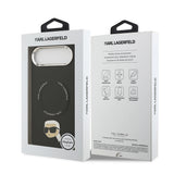 Apple iPhone 17 Air Kılıf Karl Lagerfeld Orjinal Lisanslı M-safe Şarj Özellikli Metal Kamera ve Buton Tasarımlı Karl PU Deri Kapak