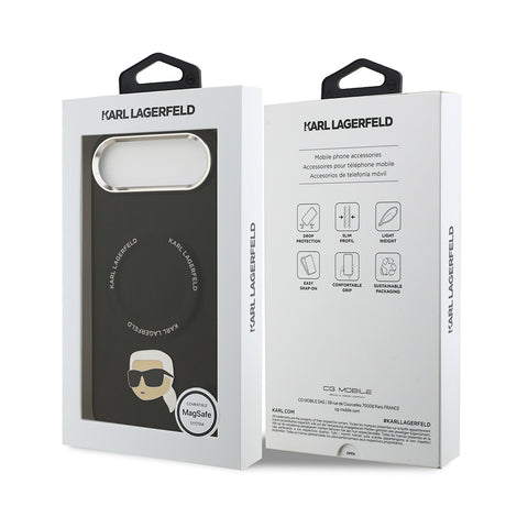 Apple iPhone 17 Air Kılıf Karl Lagerfeld Orjinal Lisanslı M-safe Şarj Özellikli Metal Kamera ve Buton Tasarımlı Karl PU Deri Kapak