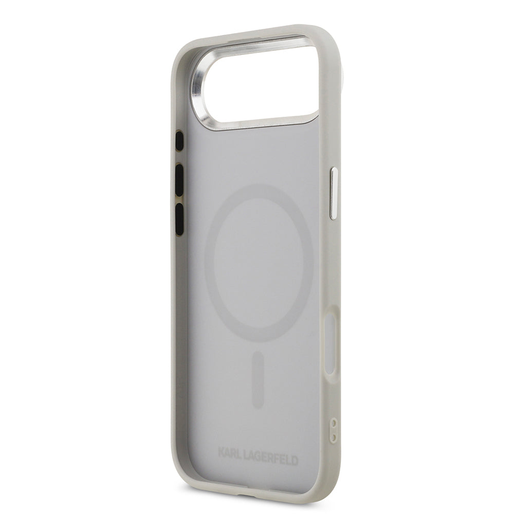 Apple iPhone 17 Air Kılıf Karl Lagerfeld Orjinal Lisanslı M-safe Şarj Özellikli Metal Kamera ve Buton Tasarımlı K&C PU Deri Kapak
