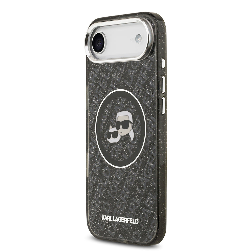Apple iPhone 17 Air Kılıf Karl Lagerfeld Orjinal Lisanslı Parlayan Simli Karl & Choupette Heads Kapak