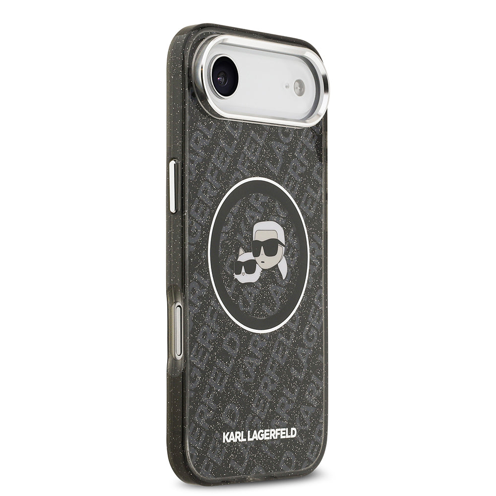 Apple iPhone 17 Air Kılıf Karl Lagerfeld Orjinal Lisanslı Parlayan Simli Karl & Choupette Heads Kapak