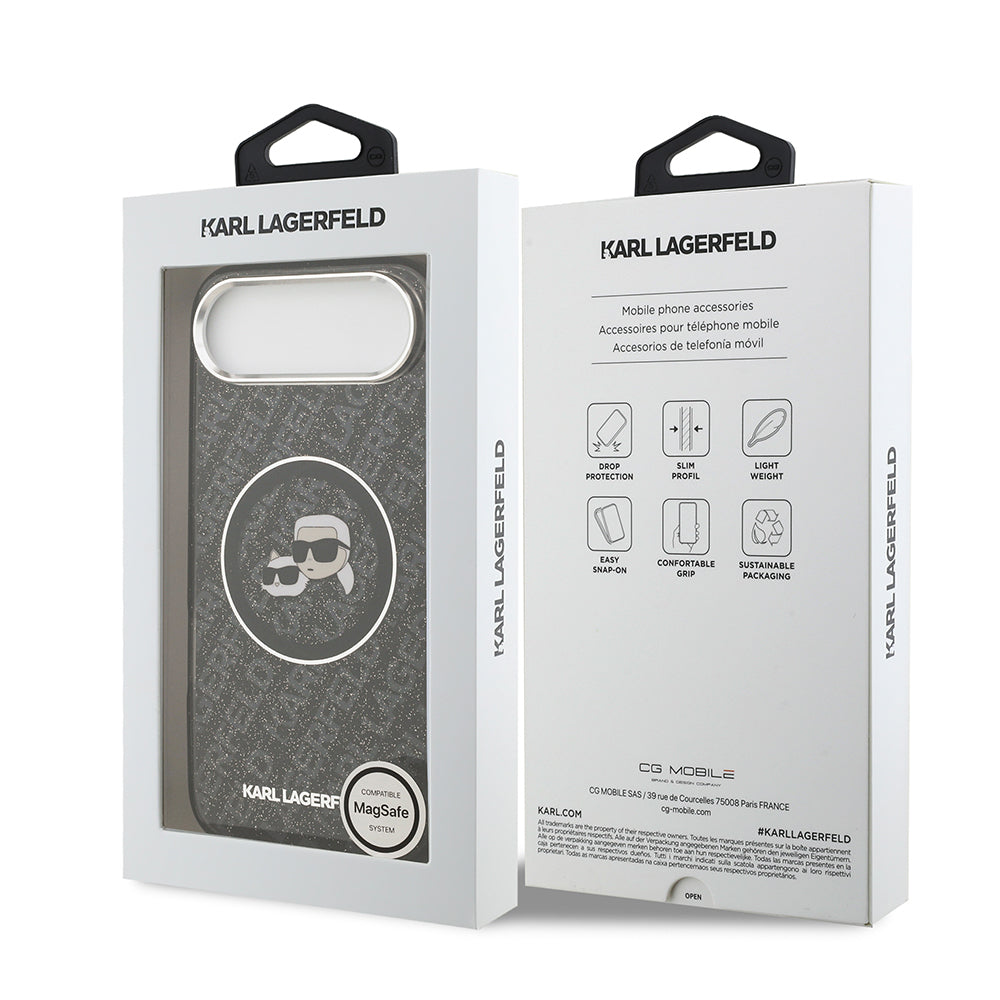 Apple iPhone 17 Air Kılıf Karl Lagerfeld Orjinal Lisanslı Parlayan Simli Karl & Choupette Heads Kapak
