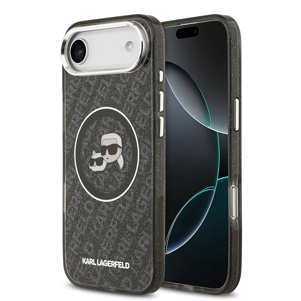 Apple iPhone 17 Air Kılıf Karl Lagerfeld Orjinal Lisanslı Parlayan Simli Karl & Choupette Heads Kapak