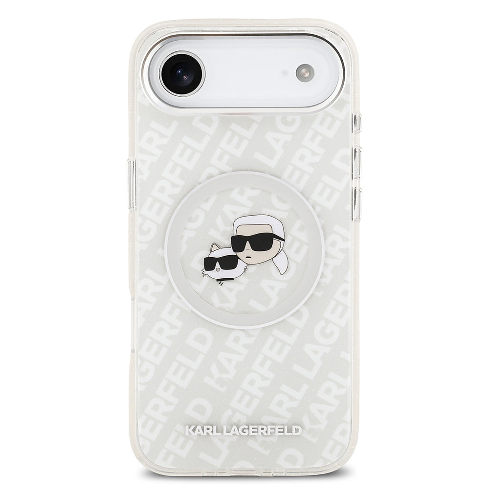 Apple iPhone 17 Air Kılıf Karl Lagerfeld Orjinal Lisanslı Parlayan Simli Karl & Choupette Heads Kapak