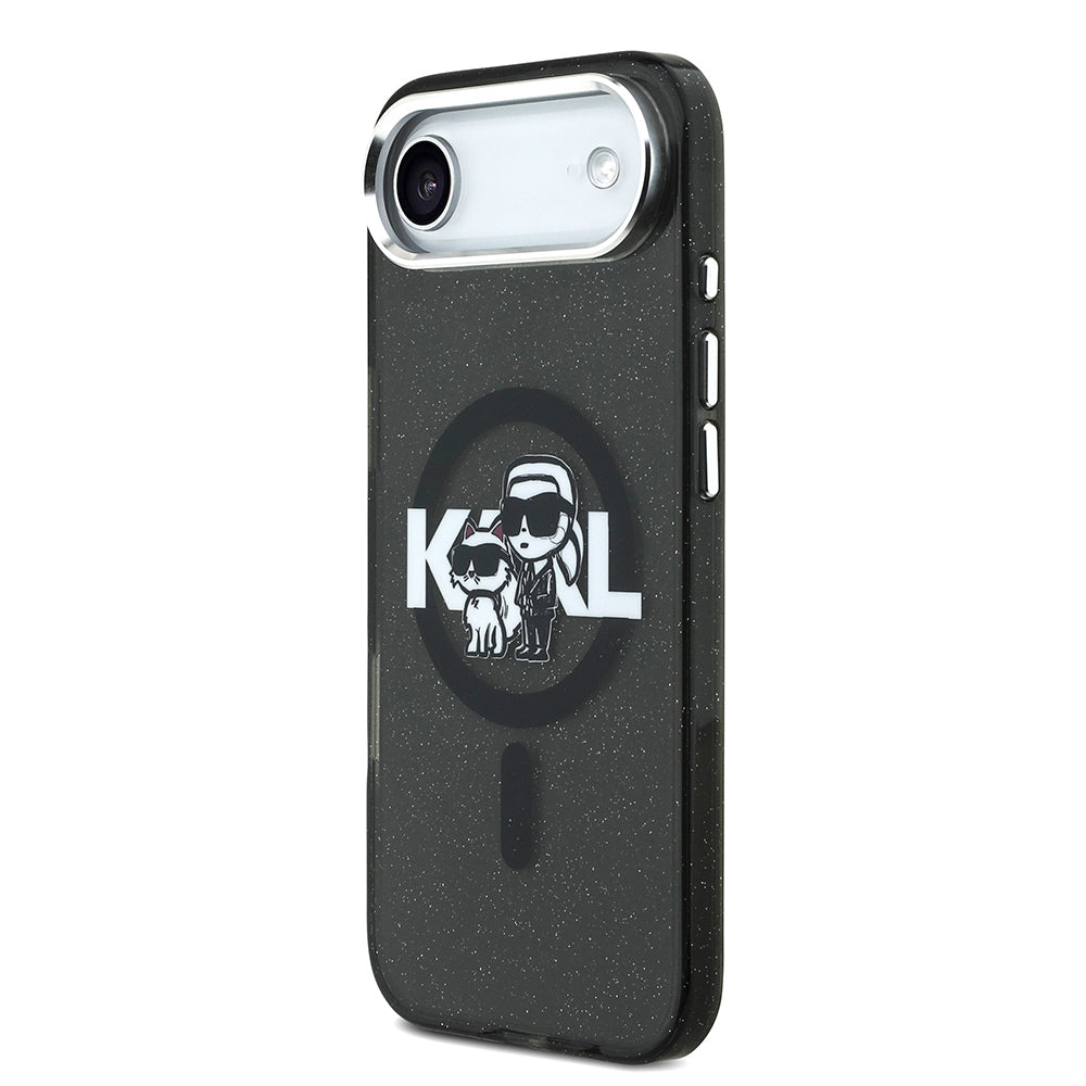Apple iPhone 17 Air Kılıf Karl Lagerfeld Orjinal Lisanslı Parlayan Simli Karl & Choupette Sketch Logo Kapak