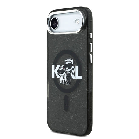 Apple iPhone 17 Air Kılıf Karl Lagerfeld Orjinal Lisanslı Parlayan Simli Karl & Choupette Sketch Logo Kapak