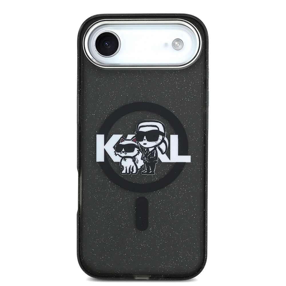 Apple iPhone 17 Air Kılıf Karl Lagerfeld Orjinal Lisanslı Parlayan Simli Karl & Choupette Sketch Logo Kapak