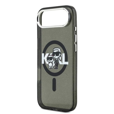 Apple iPhone 17 Air Kılıf Karl Lagerfeld Orjinal Lisanslı Parlayan Simli Karl & Choupette Sketch Logo Kapak