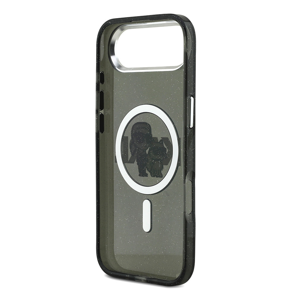 Apple iPhone 17 Air Kılıf Karl Lagerfeld Orjinal Lisanslı Parlayan Simli Karl & Choupette Sketch Logo Kapak