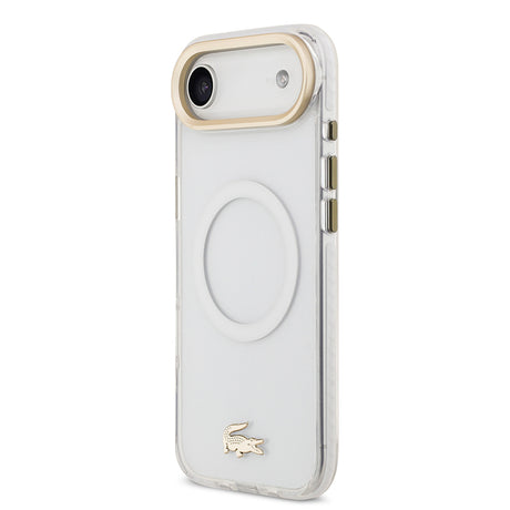 Apple iPhone 17 Air Kılıf Lacoste Orjinal Lisanslı M-safe Şarj Özellikli Gold Timsah Logolu Buzlu Kapak