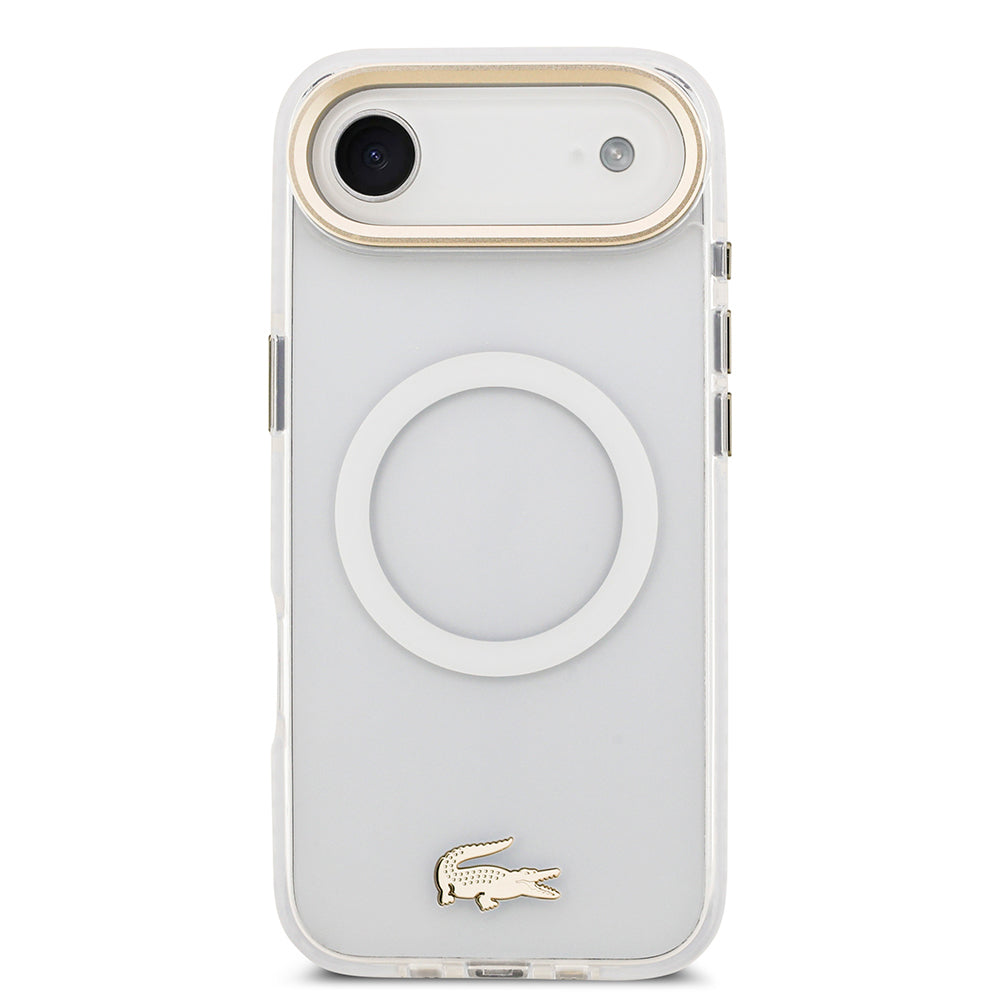 Apple iPhone 17 Air Kılıf Lacoste Orjinal Lisanslı M-safe Şarj Özellikli Gold Timsah Logolu Buzlu Kapak