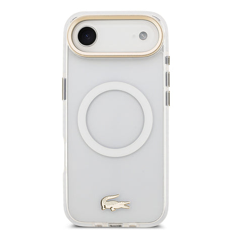 Apple iPhone 17 Air Kılıf Lacoste Orjinal Lisanslı M-safe Şarj Özellikli Gold Timsah Logolu Buzlu Kapak