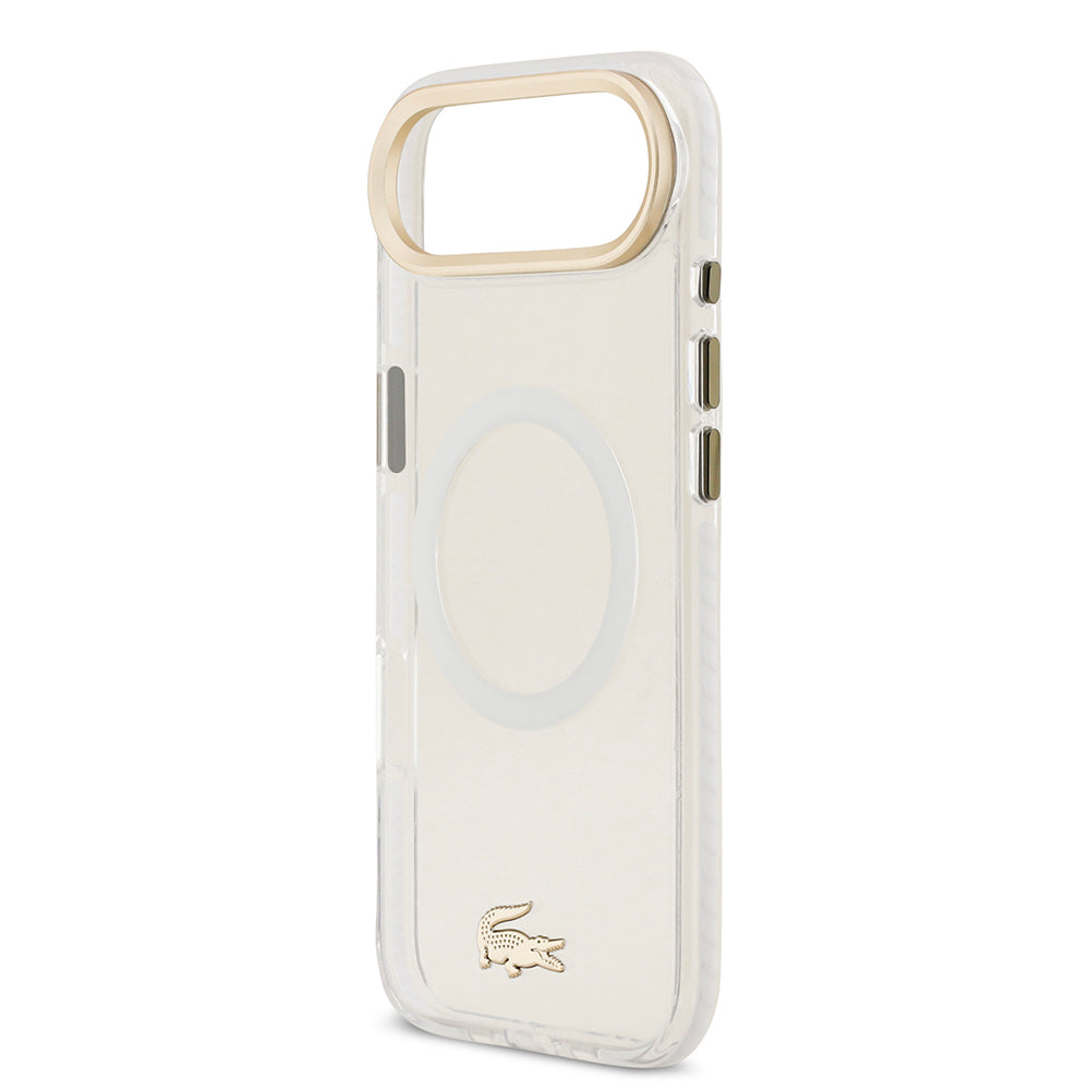 Apple iPhone 17 Air Kılıf Lacoste Orjinal Lisanslı M-safe Şarj Özellikli Gold Timsah Logolu Buzlu Kapak