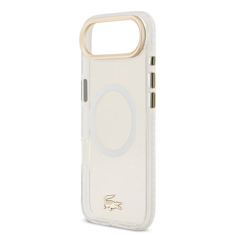 Apple iPhone 17 Air Kılıf Lacoste Orjinal Lisanslı M-safe Şarj Özellikli Gold Timsah Logolu Buzlu Kapak