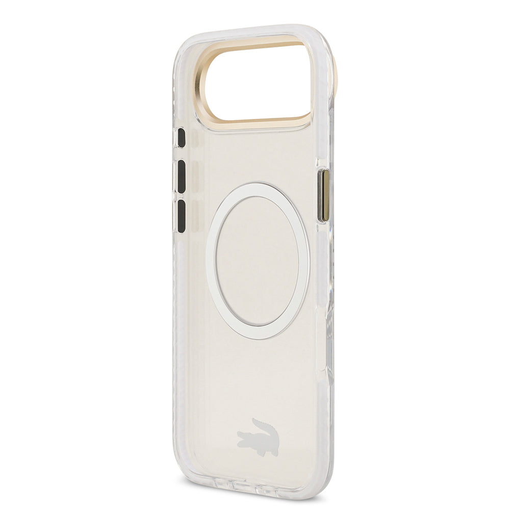 Apple iPhone 17 Air Kılıf Lacoste Orjinal Lisanslı M-safe Şarj Özellikli Gold Timsah Logolu Buzlu Kapak