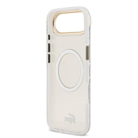 Apple iPhone 17 Air Kılıf Lacoste Orjinal Lisanslı M-safe Şarj Özellikli Gold Timsah Logolu Buzlu Kapak