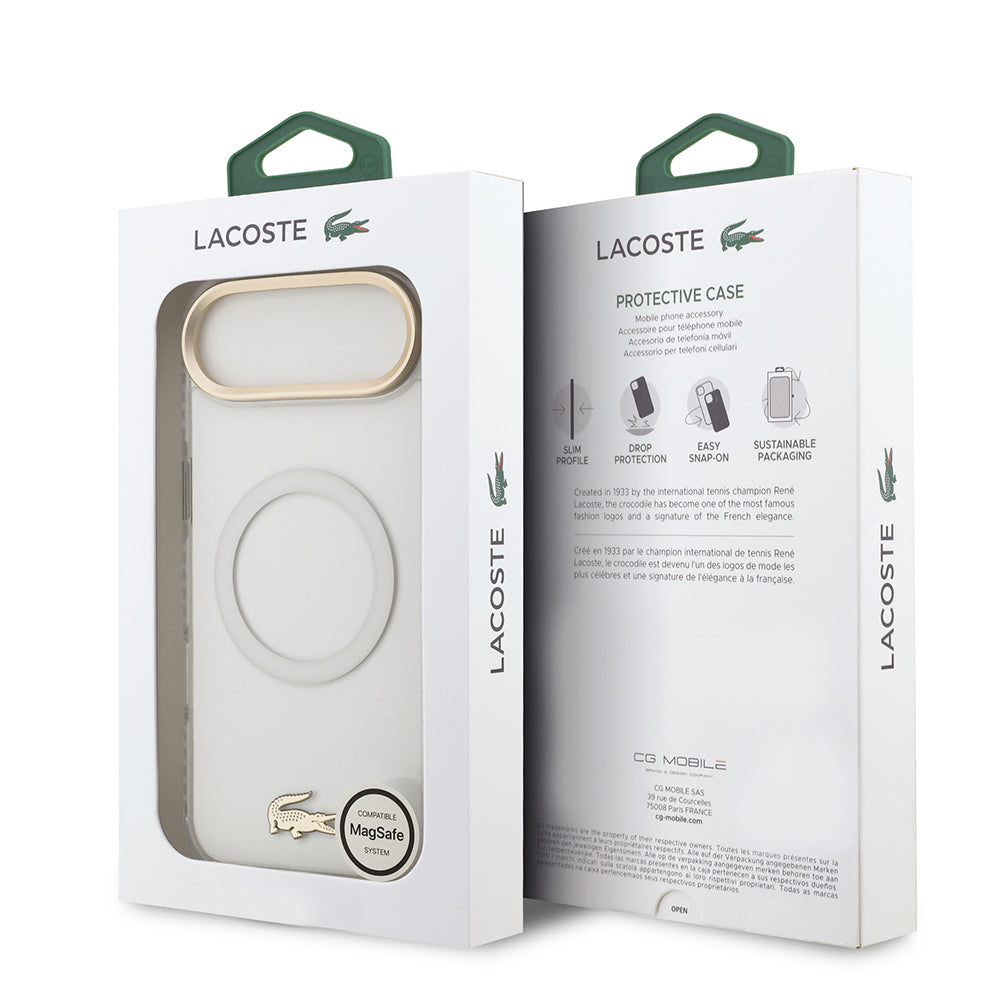 Apple iPhone 17 Air Kılıf Lacoste Orjinal Lisanslı M-safe Şarj Özellikli Gold Timsah Logolu Buzlu Kapak
