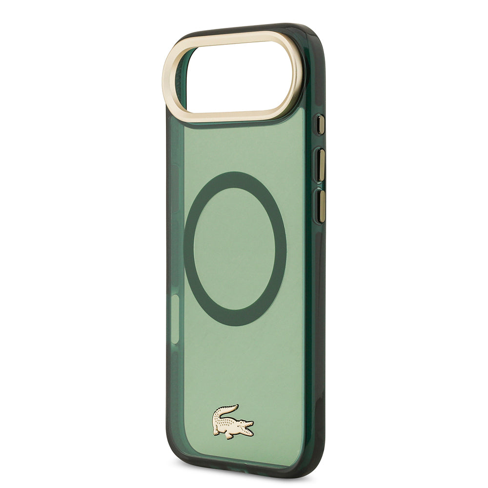Apple iPhone 17 Air Kılıf Lacoste Orjinal Lisanslı M-safe Şarj Özellikli Gold Timsah Logolu Buzlu Kapak
