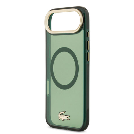 Apple iPhone 17 Air Kılıf Lacoste Orjinal Lisanslı M-safe Şarj Özellikli Gold Timsah Logolu Buzlu Kapak