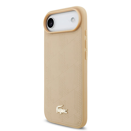 Apple iPhone 17 Air Kılıf Lacoste Orjinal Lisanslı M-safe Şarj Özellikli PU Deri Tasarımlı Karışık Monogram Desenli Kapak