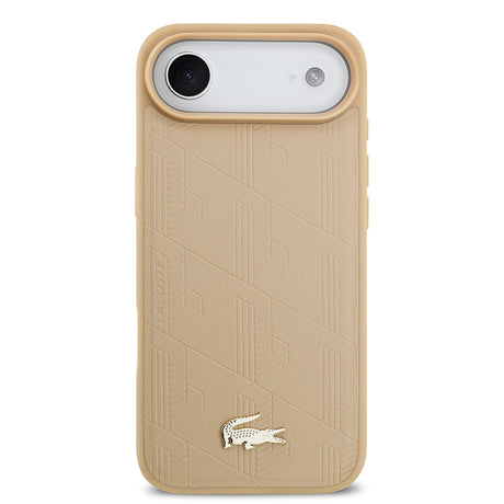 Apple iPhone 17 Air Kılıf Lacoste Orjinal Lisanslı M-safe Şarj Özellikli PU Deri Tasarımlı Karışık Monogram Desenli Kapak