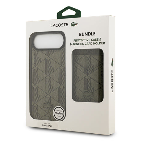 Apple iPhone 17 Air Kılıf Lacoste Orjinal Lisanslı M-safe Şarj Özellikli PU Deri Tasarımlı Kartlıklı Karışık Monogram Desenli Kapak