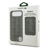 Apple iPhone 17 Air Kılıf Lacoste Orjinal Lisanslı M-safe Şarj Özellikli PU Deri Tasarımlı Kartlıklı Karışık Monogram Desenli Kapak