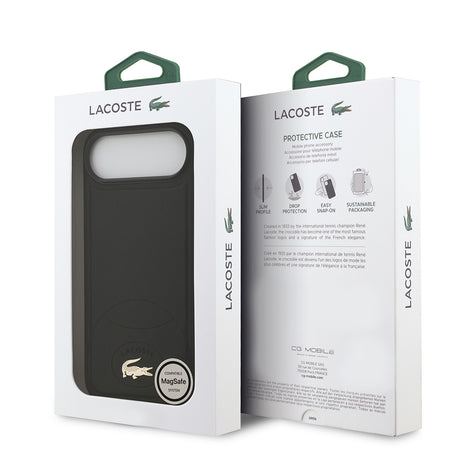 Apple iPhone 17 Air Kılıf Lacoste Orjinal Lisanslı M-safe Şarj Özellikli PU Deri Tasarımlı Metal Logolu Kapak