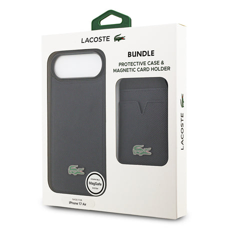 Apple iPhone 17 Air Kılıf Lacoste Orjinal Lisanslı M-safe Şarj Özellikli PU Pike Desenli Metal Logolu Kartlıklı Kapak