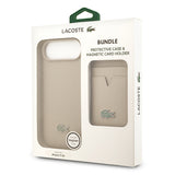 Apple iPhone 17 Air Kılıf Lacoste Orjinal Lisanslı M-safe Şarj Özellikli PU Pike Desenli Metal Logolu Kartlıklı Kapak