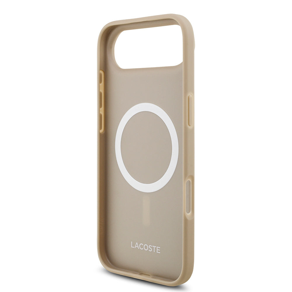 Apple iPhone 17 Air Kılıf Lacoste Orjinal Lisanslı M-safe Şarj Özellikli PU Pike Desenli Metal Logolu Kartlıklı Kapak