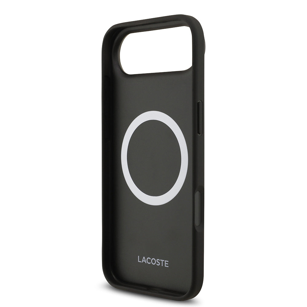 Apple iPhone 17 Air Kılıf Lacoste Orjinal Lisanslı M-safe Şarj Özellikli PU Pike Desenli Metal Logolu Kartlıklı Kapak