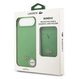 Apple iPhone 17 Air Kılıf Lacoste Orjinal Lisanslı M-safe Şarj Özellikli PU Pike Desenli Metal Logolu Kartlıklı Kapak