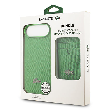 Apple iPhone 17 Air Kılıf Lacoste Orjinal Lisanslı M-safe Şarj Özellikli PU Pike Desenli Metal Logolu Kartlıklı Kapak