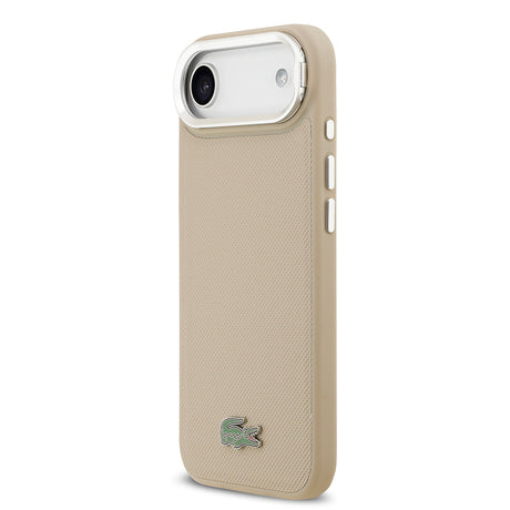 Apple iPhone 17 Air Kılıf Lacoste Orjinal Lisanslı M-safe Şarj Özellikli PU Pike Desenli Standlı Metal Logolu Kapak